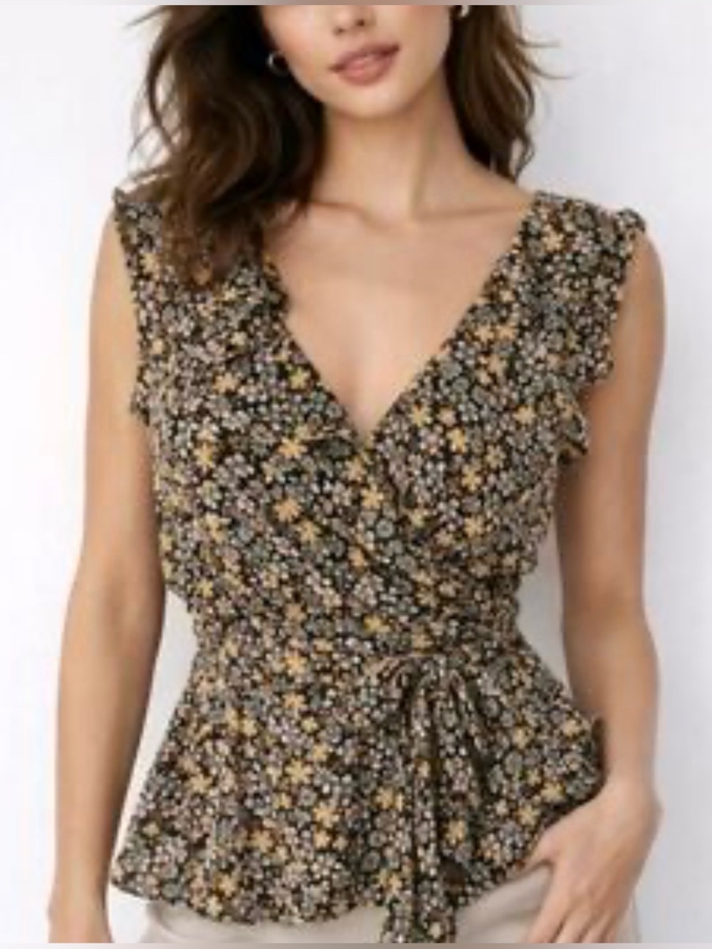 Max Studio Floral Faux Wrap Peplum Top